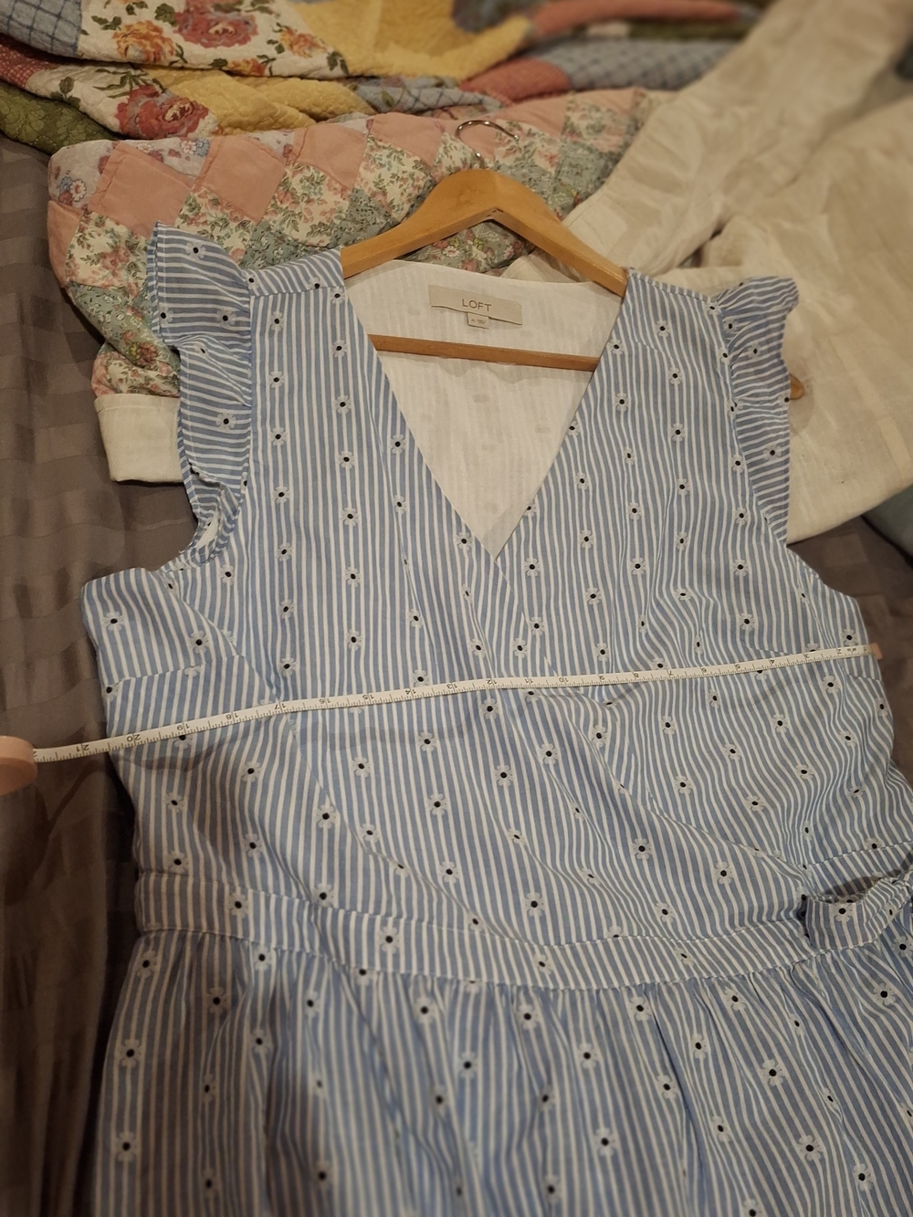 LOFT Blue and White Striped Wrap Maxi Dress with Tie - Picture 10 of 15